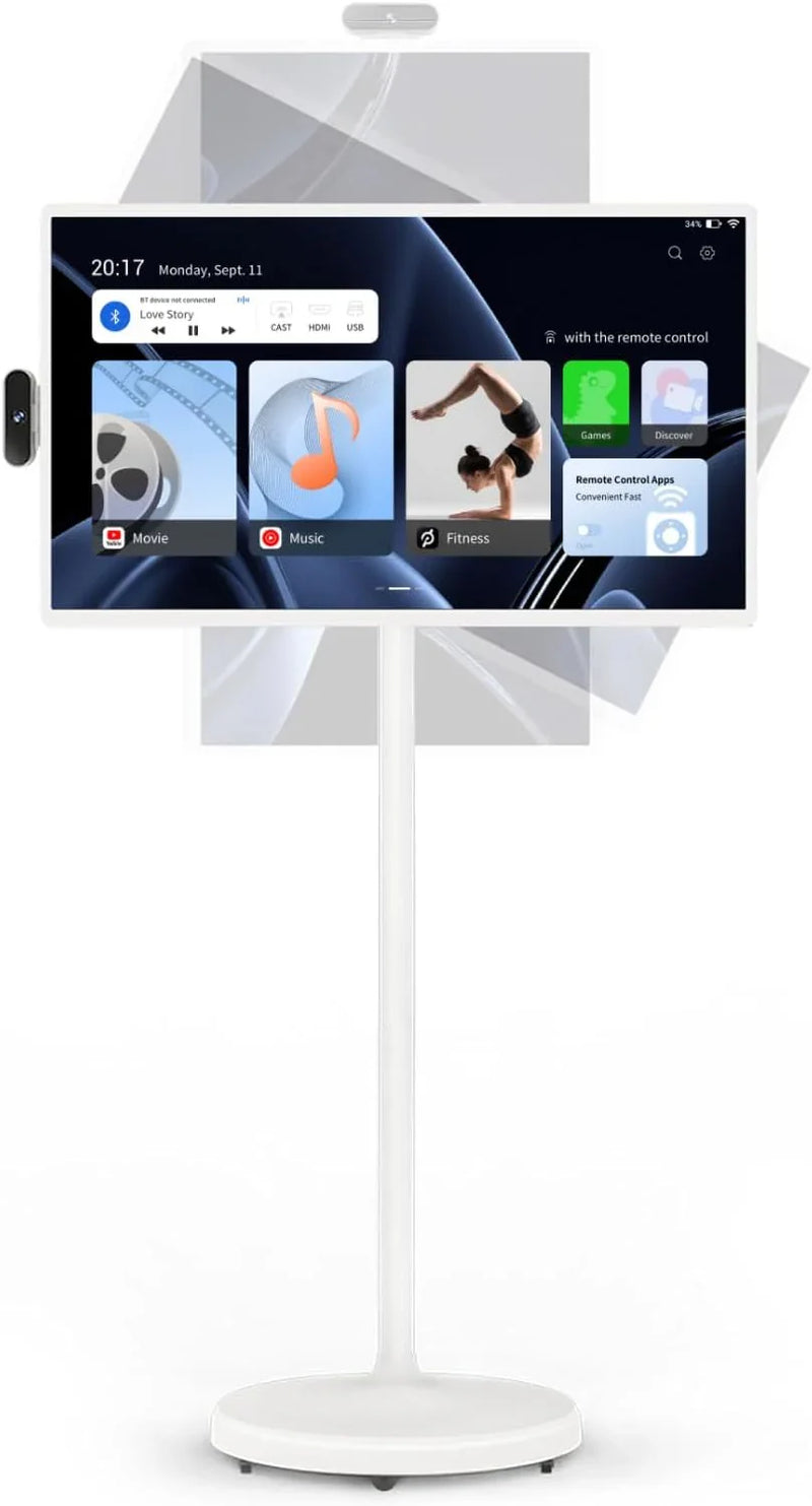 32-Inch Portable TV, 1080P FHD Rolling TV on Wheels with Rotatable Touch Screen, Android 13 OS, 8G RAM 128G Storage, Built-in Battery, Full Swivel Rotation, Voice Remote Z6297