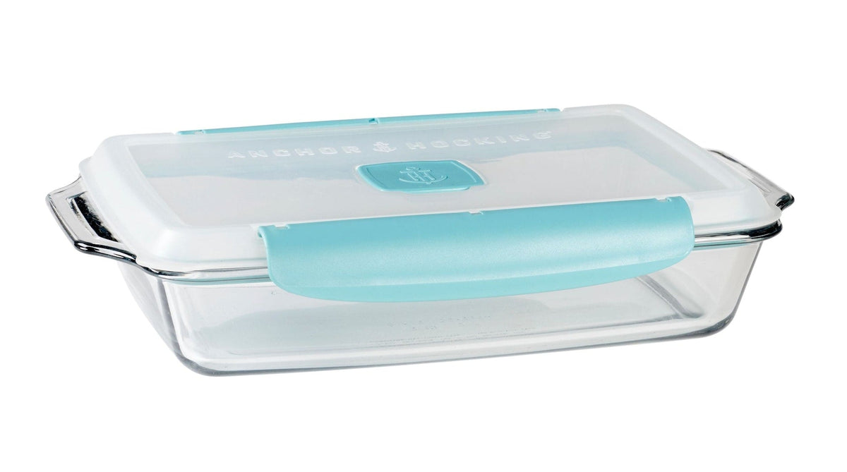 Rectangular Glass Bakeware Container with TrueLock Vented Locking Lid, 3-qt