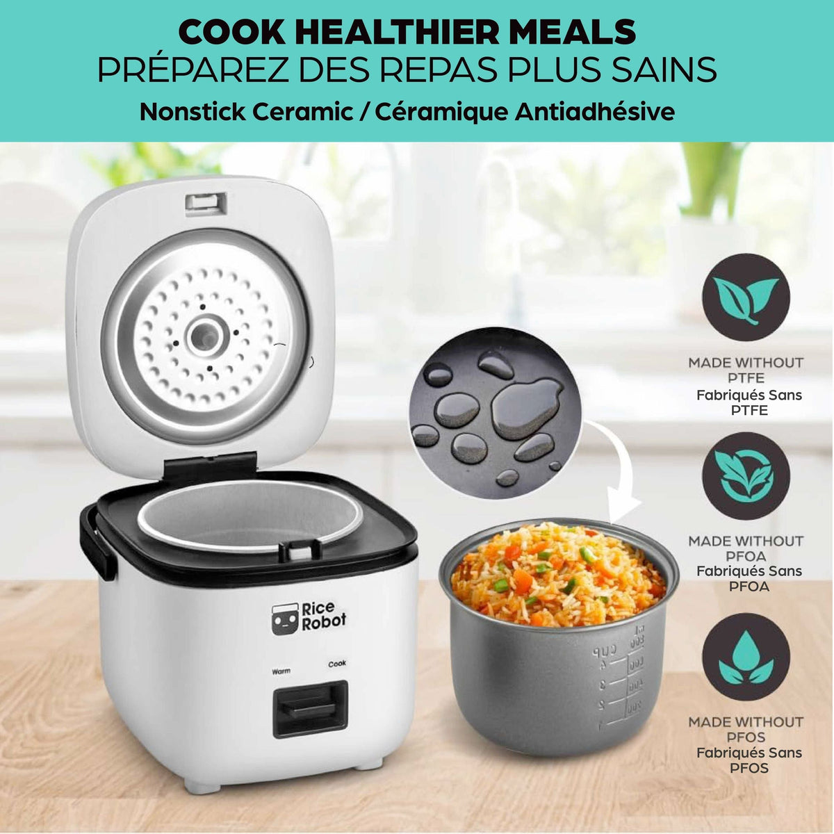 Nonstick Rice Cooker Robot, Large, 2-L Capacity