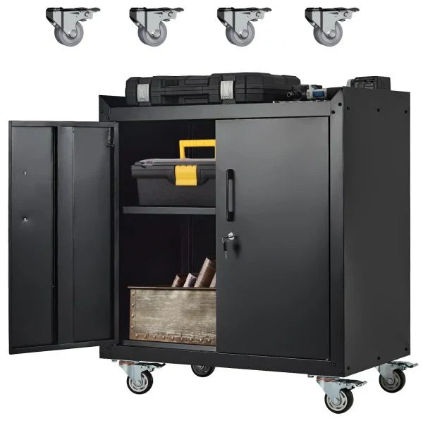 Garage Storage Cabinet with Wheels, 2 Door Tool Cabinet with Adjustable Shelves, Metal Lockable Tool Cabinet, Rolling Tool Chest for Home, 34 H x 30.3 L x 18 W, Assembly Required Q8174