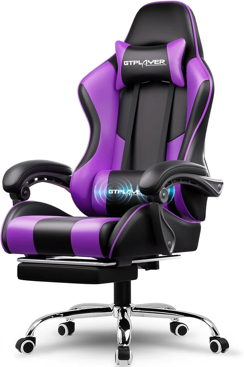 Gaming Chair with Footrest and Lumbar Support – Ergonomic Computer Chair with Headrest, 360° Swivel, Height Adjustable, White J7003