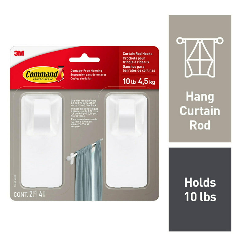 2-Piece 10-lb Matte White Damage Free Curtain Rod Hooks H9305