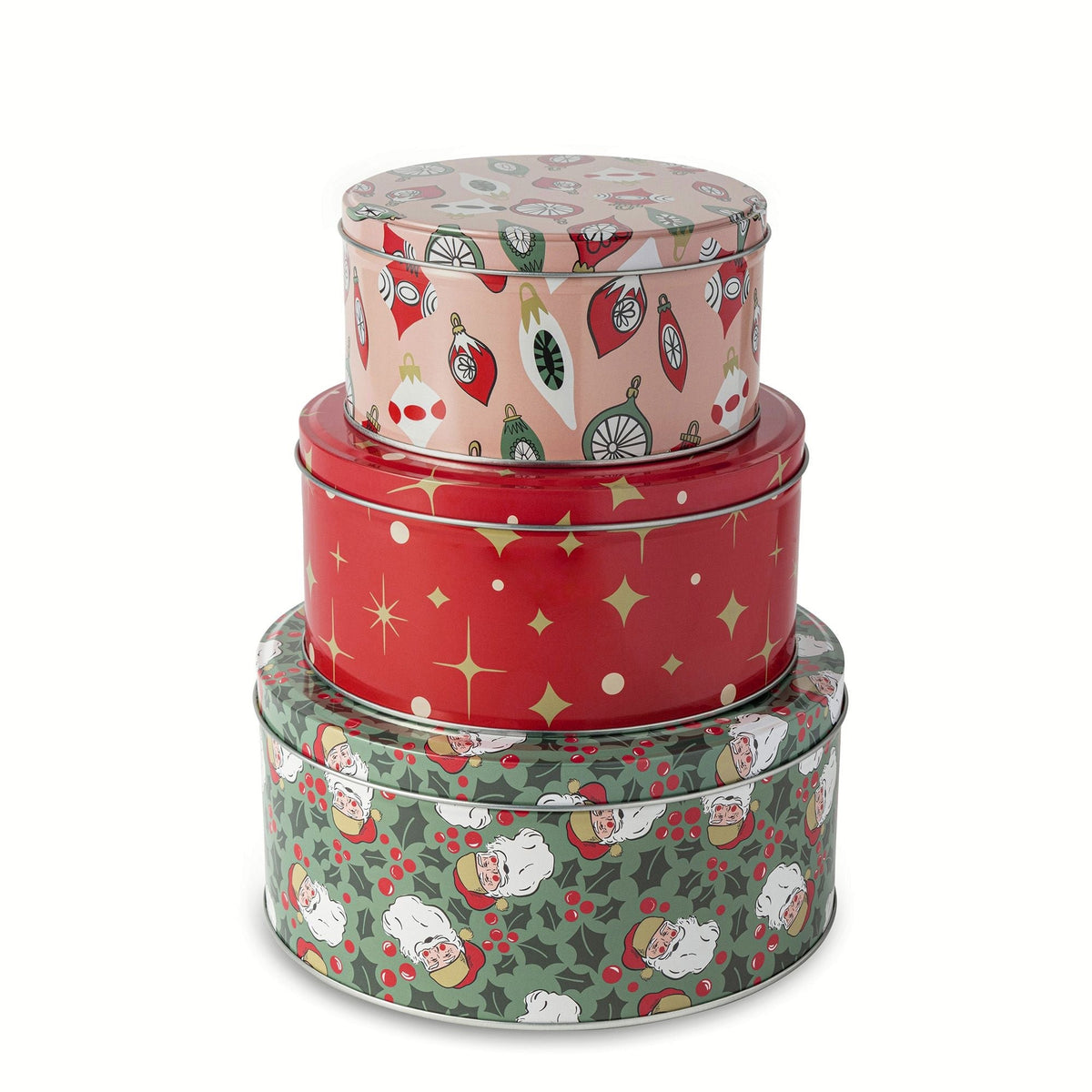 Retro Print Nested Storage Tin Canister Set with Lids, 3 Count