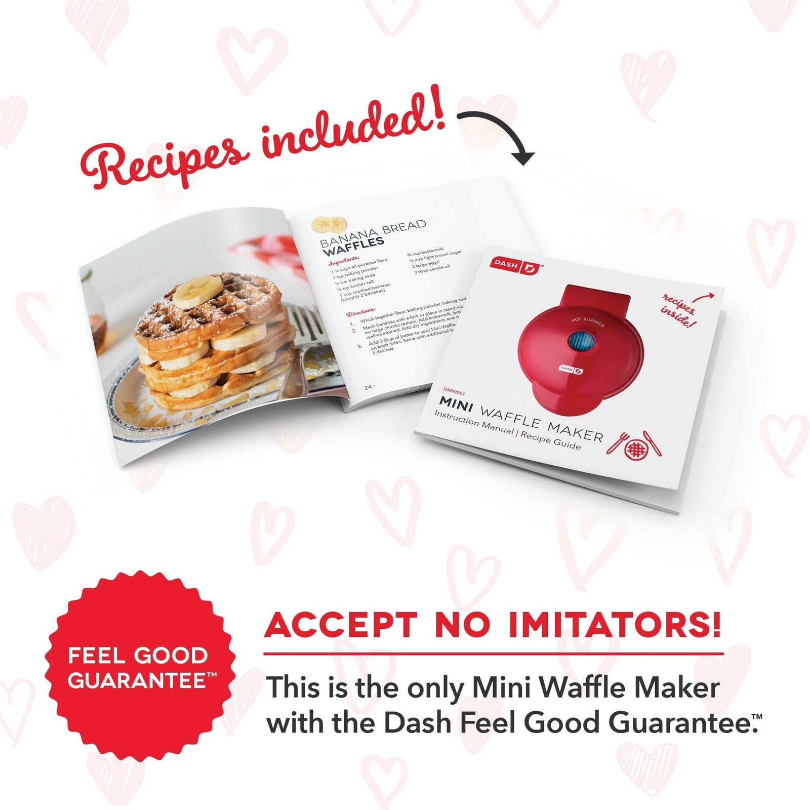 Dash Heart Compact Mini, Non-Stick Waffle Maker, Red