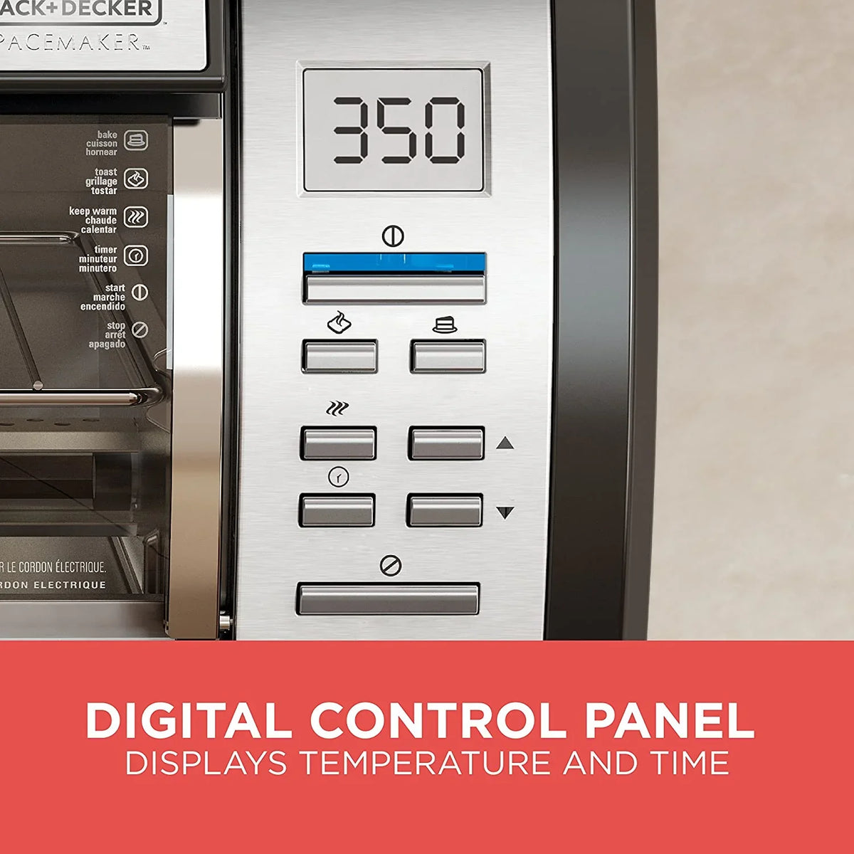 BLACK DECKER SpaceMaker Under Counter Toaster Oven, Digital Controls, Black/Stainless Steel, Fits 9-测-- Pizza or 4 Slices