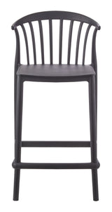 Elevated Plastic Bar Stool with Footrest, Black