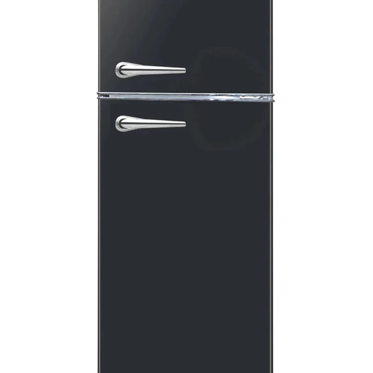7.5 cu ft Black Retro Top Mount Refrigerator with Classic Chrome Handle
