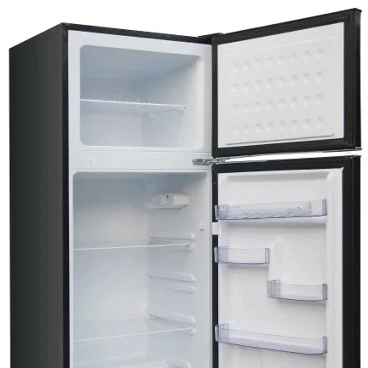7.5 cu ft Black Retro Top Mount Refrigerator with Classic Chrome Handle