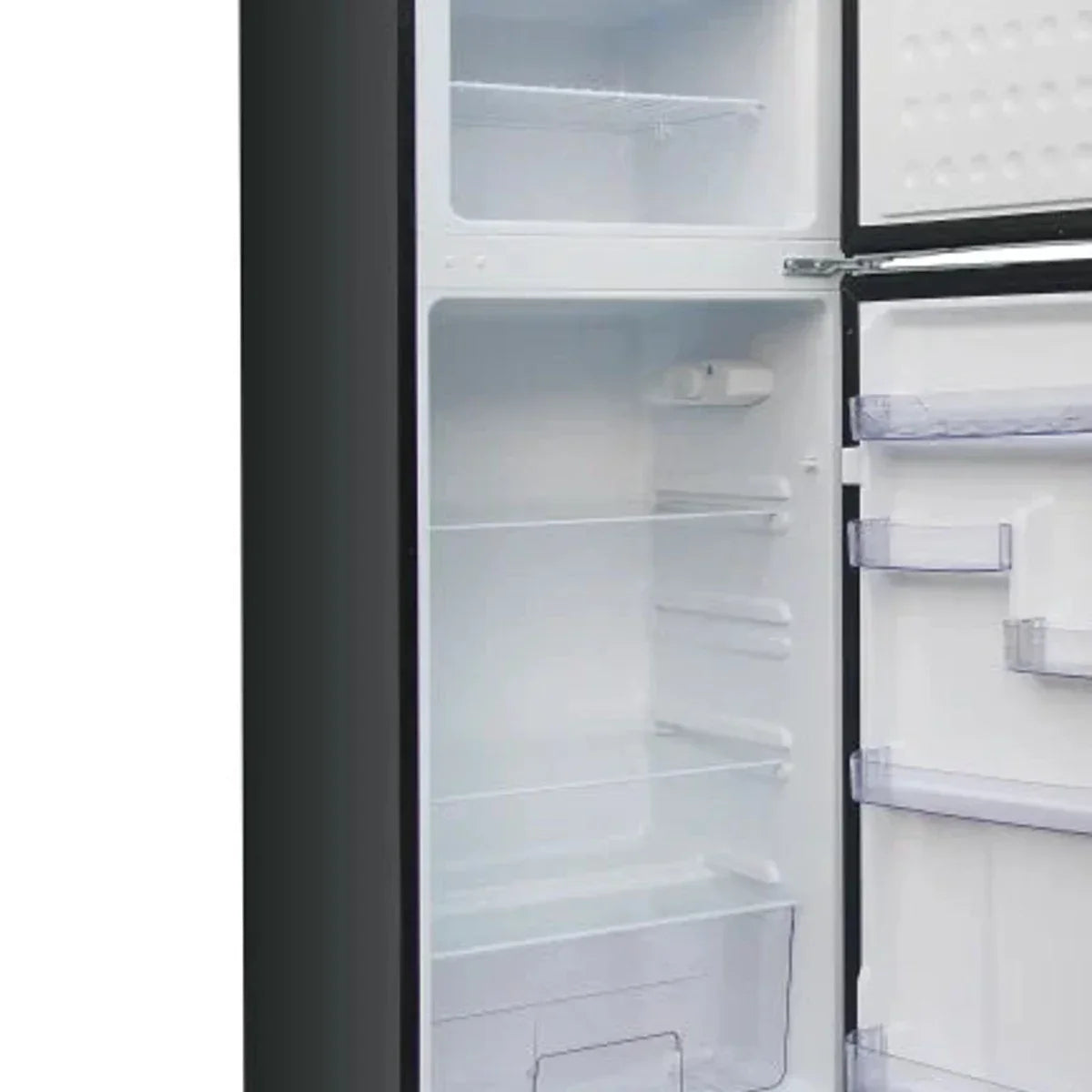 7.5 cu ft Black Retro Top Mount Refrigerator with Classic Chrome Handle
