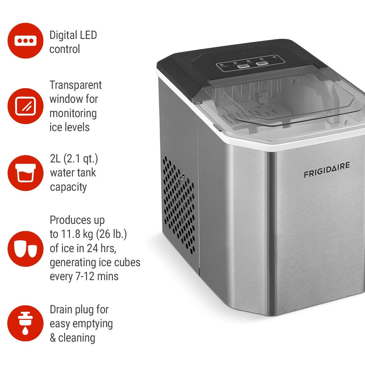 Stainless Steel Countertop Ice Maker with LED Display, 2.3-qt, Silver