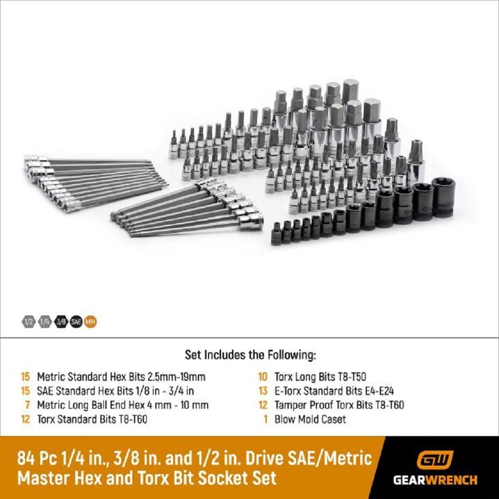 Bit Socket Set, 84-pc, SAE/Metric