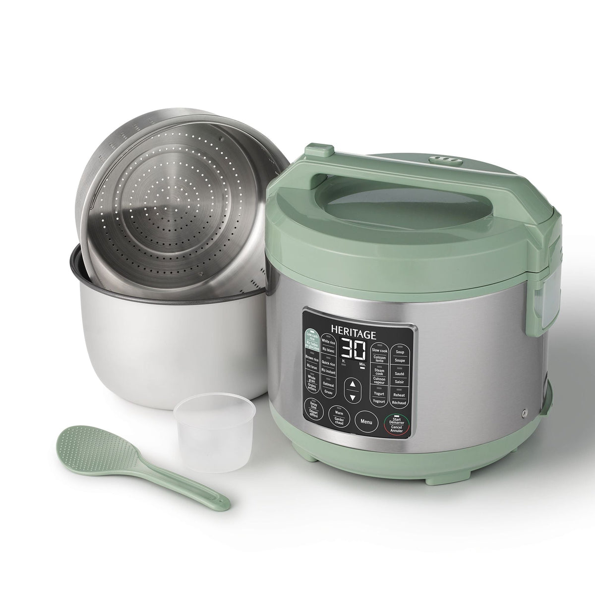 Heritage Digital Programmable Rice & Grain Cooker with 13 Pre-Set Cooking Functions, Includes Steamer, 16-Cups