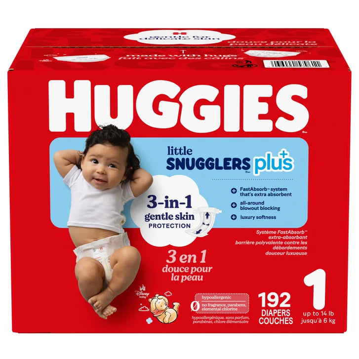 Huggies Little Snugglers Plus Diapers, Sizes 1 - 2 Q3188