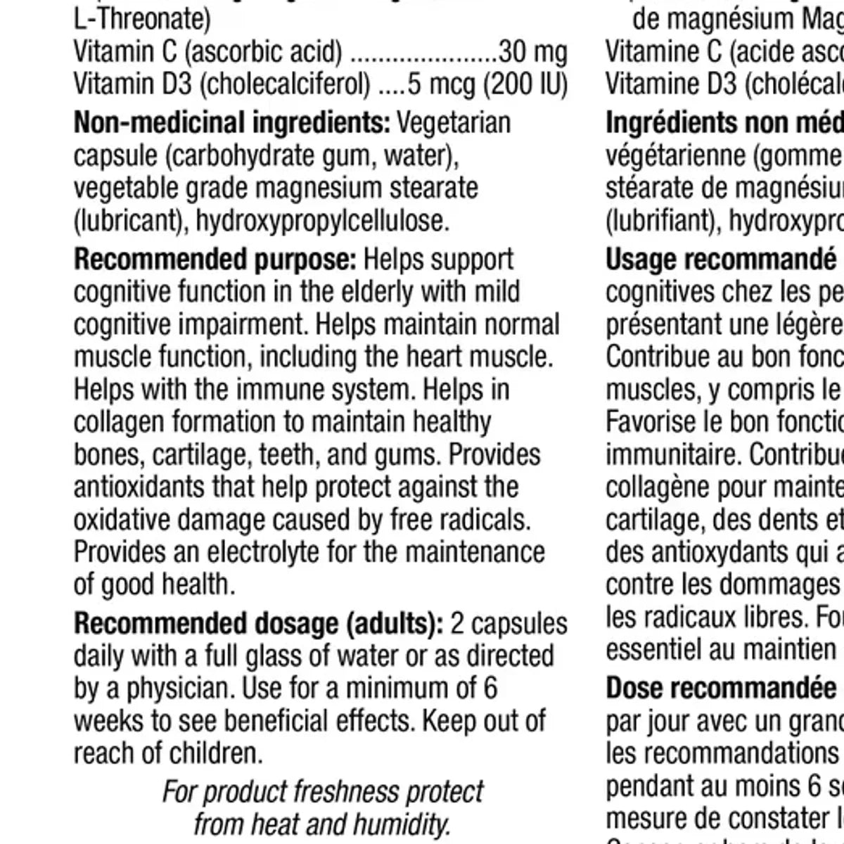 Magtein Magnesium L-Threonate 100 Vcaps