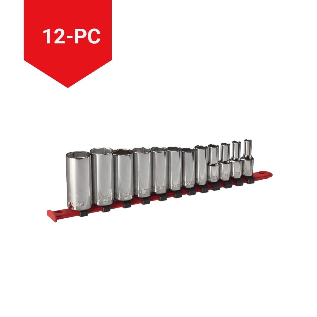 MAXIMUM 3/8-in Drive Deep Socket Set 12-pc, SAE, CRV, Nickel-Chrome Plating
