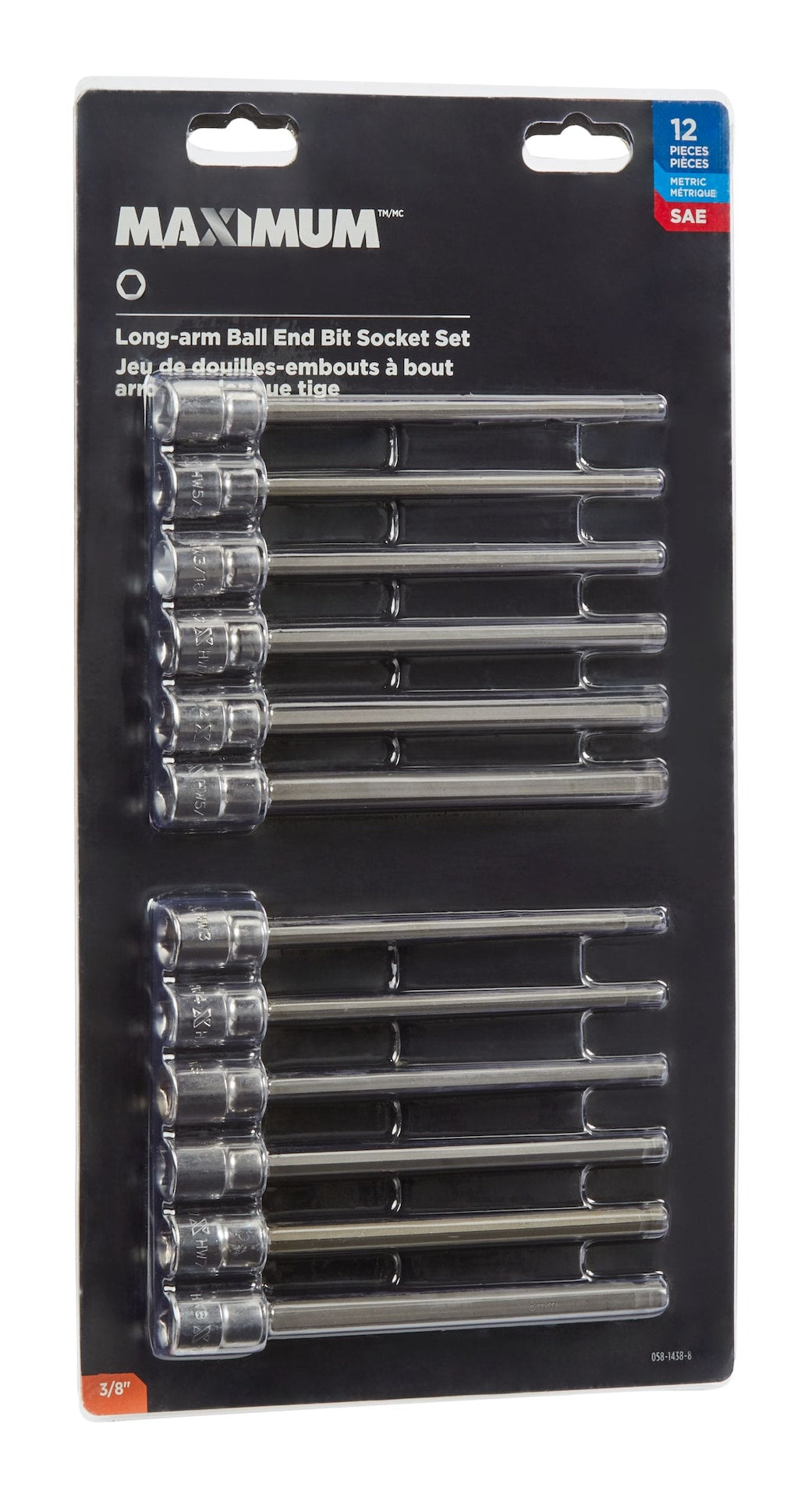 MAXIMUM Long-Arm Ball End Bit Socket Set, 3/8-in, 12-pc