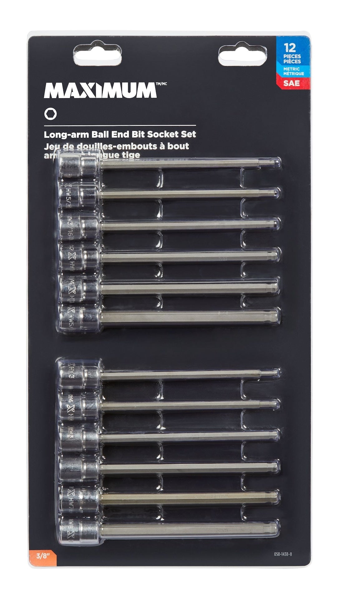 MAXIMUM Long-Arm Ball End Bit Socket Set, 3/8-in, 12-pc