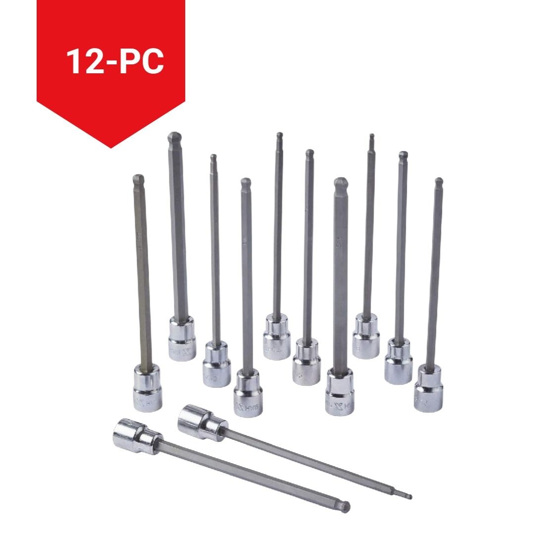 MAXIMUM Long-Arm Ball End Bit Socket Set, 3/8-in, 12-pc