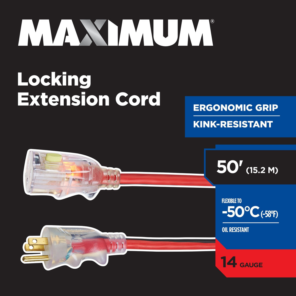 MAXIMUM Outdoor Extension Cord with Power Indicator Light, 50-ft