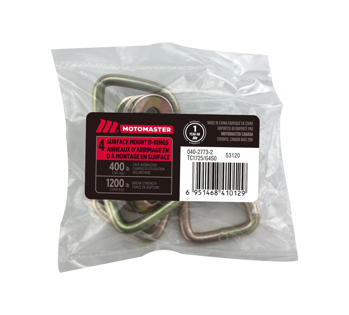 1,200-lb Light Duty D-Ring, Surface Mountable, 4-pk