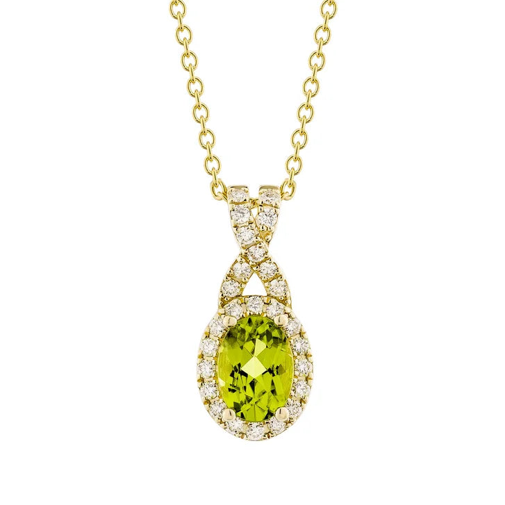 Oval Cut Peridot and Diamond Pendant (0.19 ctw)