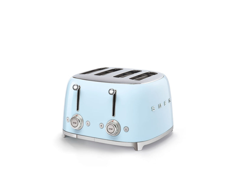 50s Retro Style Wide Slot Pop-up Toaster, 4-Slice, Pastel Blue E9598