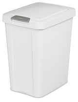 Plastic Rectangular Springloaded Touch Top Garbage Can, White, 28-L