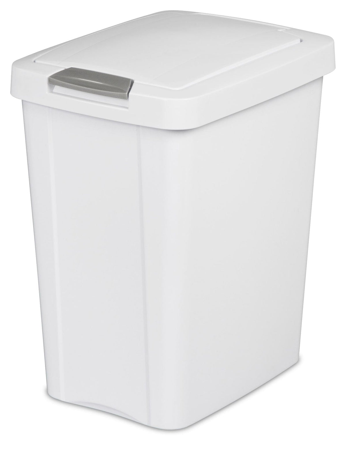 Plastic Rectangular Springloaded Touch Top Garbage Can, White, 28-L