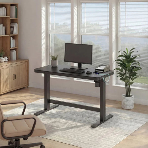 Tresanti Tessa 119.4 cm (47 in.) Adjustable Height Desk with LED Lighting, Black J4643