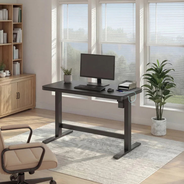 Tresanti Tessa 119.4 cm (47 in.) Adjustable Height Desk with LED Lighting, Black J4643
