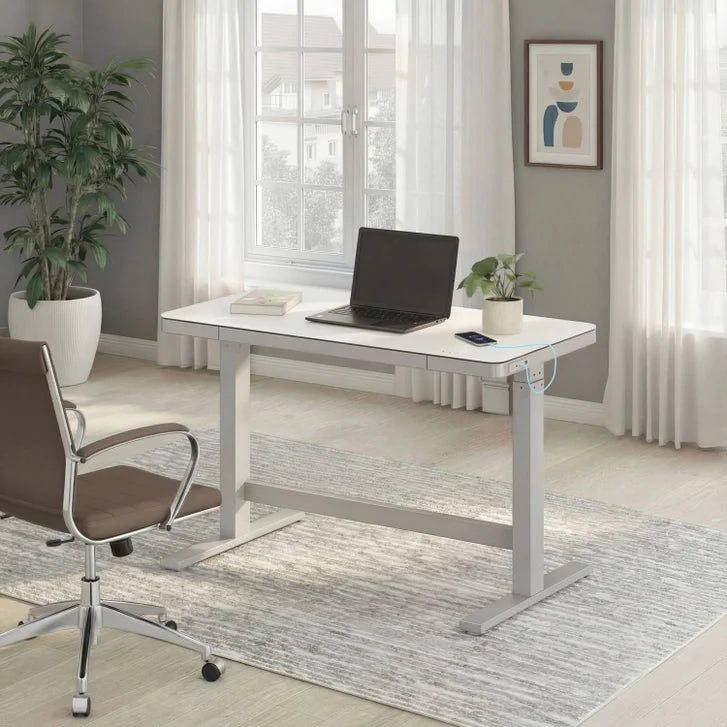 Tresanti Tessa 119.4 cm (47 in.) Adjustable Height Desk with LED Lighting, White