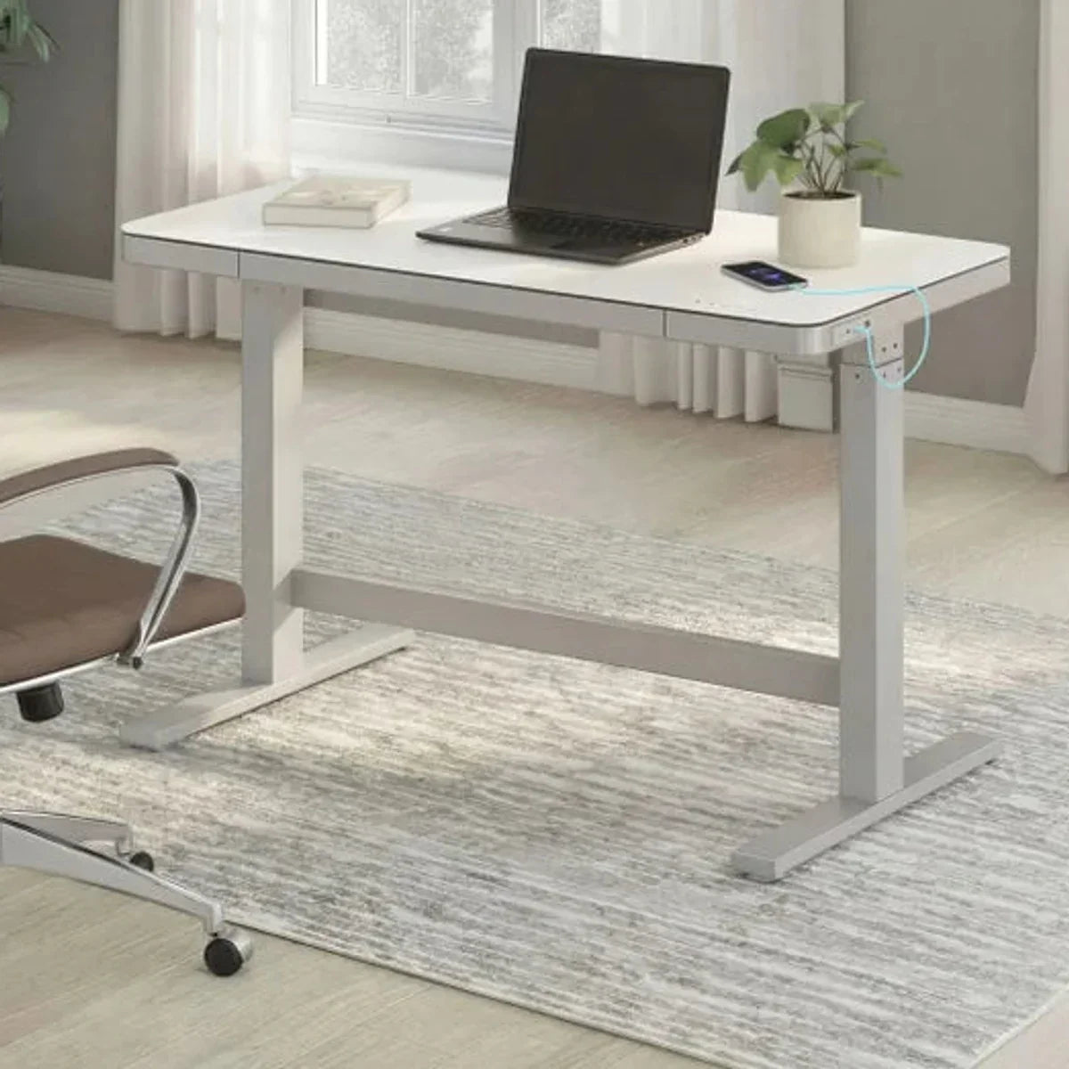 Tresanti Tessa 119.4 cm (47 in.) Adjustable Height Desk with LED Lighting, White