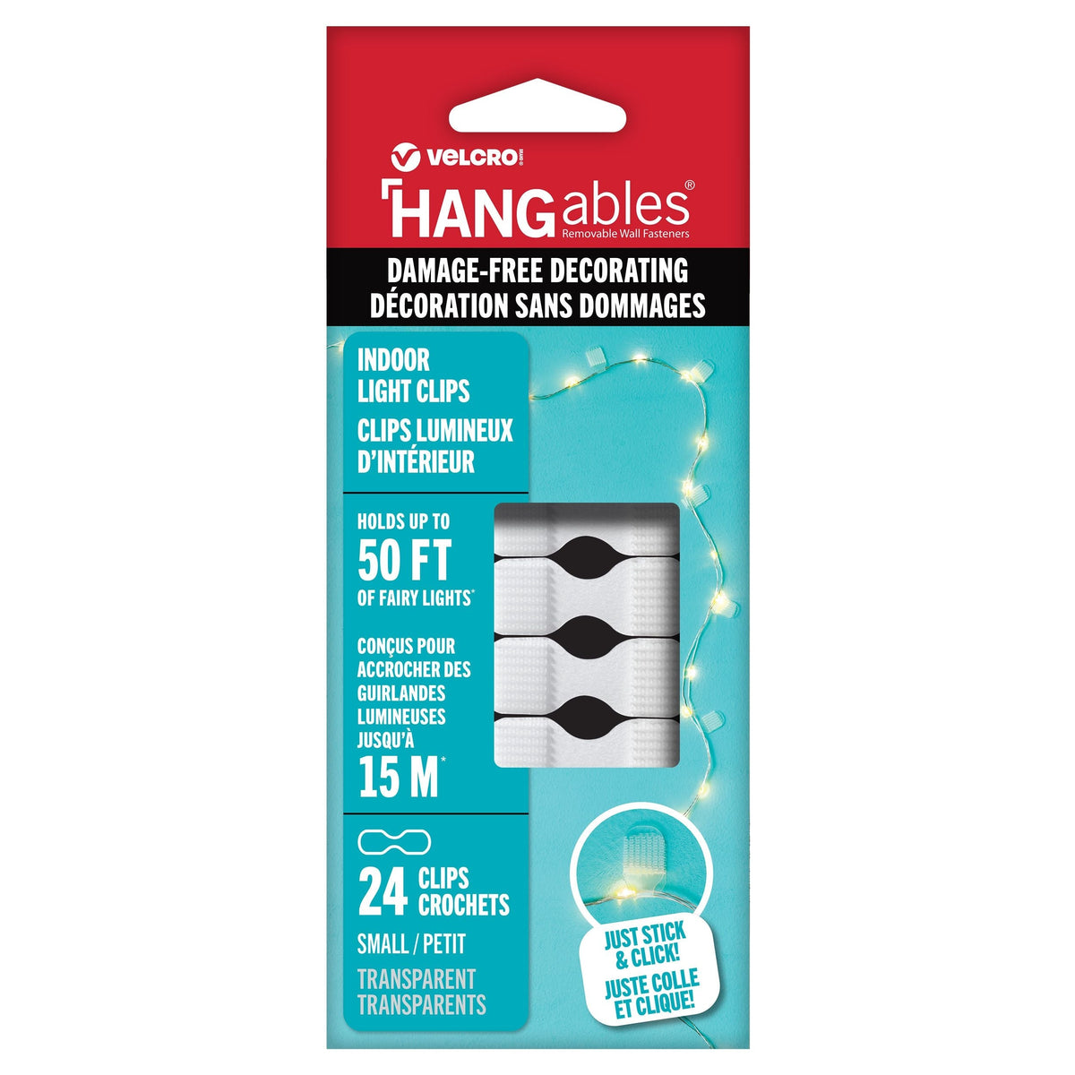 Hook-and-loop Indoor Light Clips Medium, 24pc, Clear