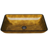 Glass Rectangular Vessel Bathroom Sink/Basin with Rounded Edges & Deep Bowl, Copper