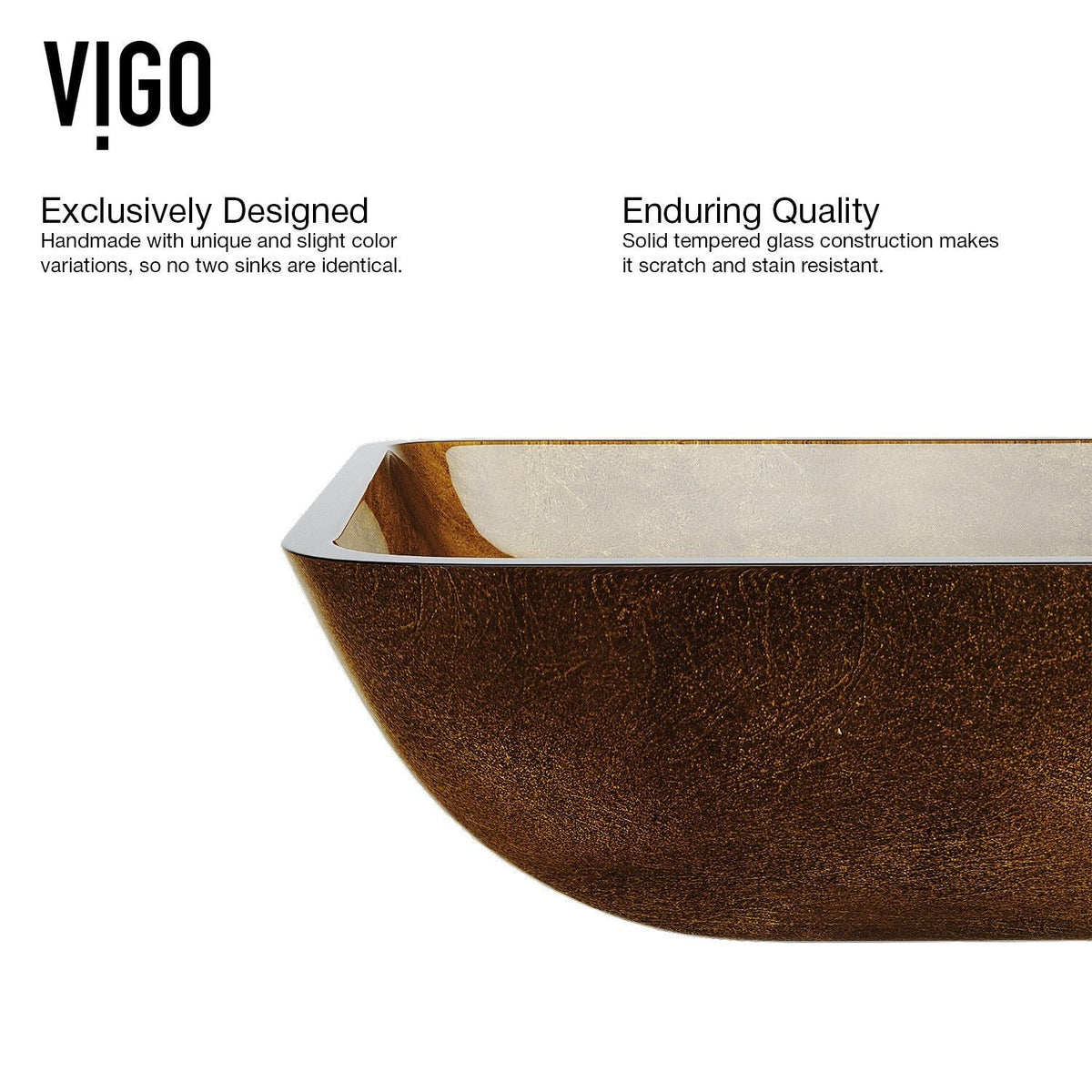 Glass Rectangular Vessel Bathroom Sink/Basin with Rounded Edges & Deep Bowl, Copper