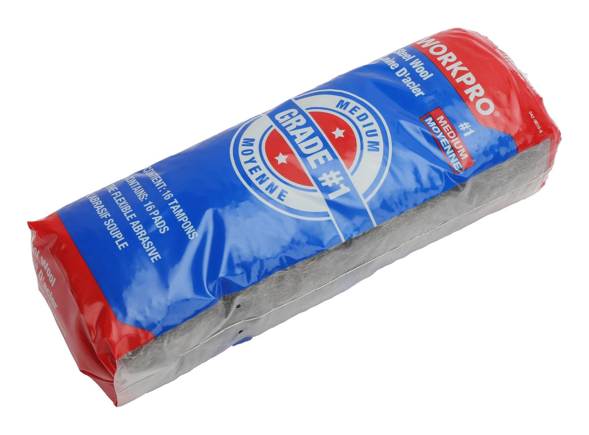 Steel Wool Pads, Surface Cleaning, Preparation & Rust-Removal, Medium Grade, 16-pk